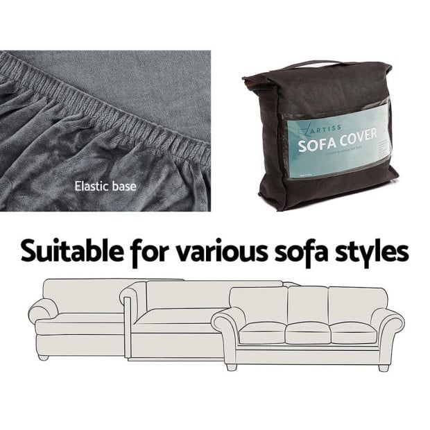 Velvet Sofa Cover Plush Couch Cover Lounge Slipcover 4 Seater Grey Image 5