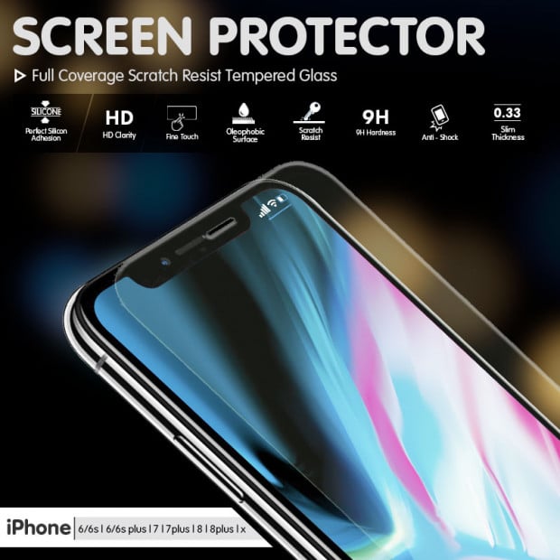 Tempered Glass Screen Protector Apple iPhone X 8 7 6 6S Plus