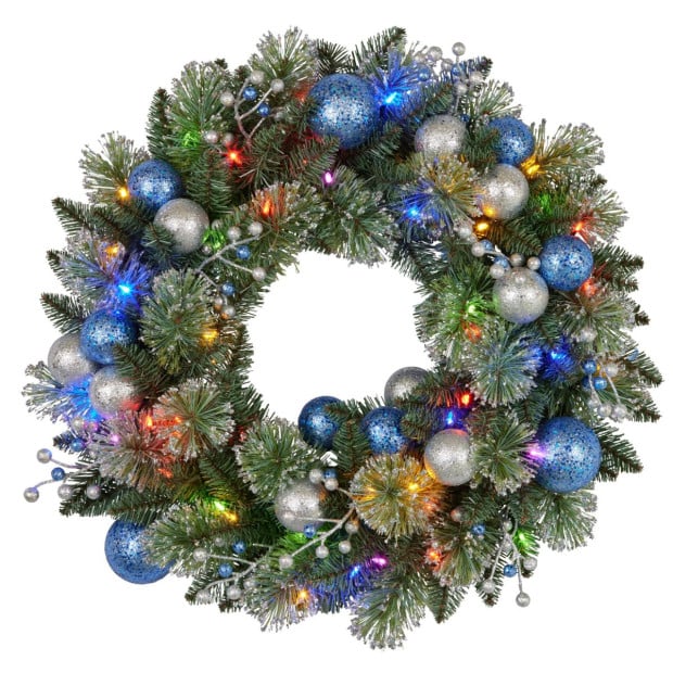 Blue Collection Multicolour Pre-Lit Christmas Wreath - 61cm Image 2