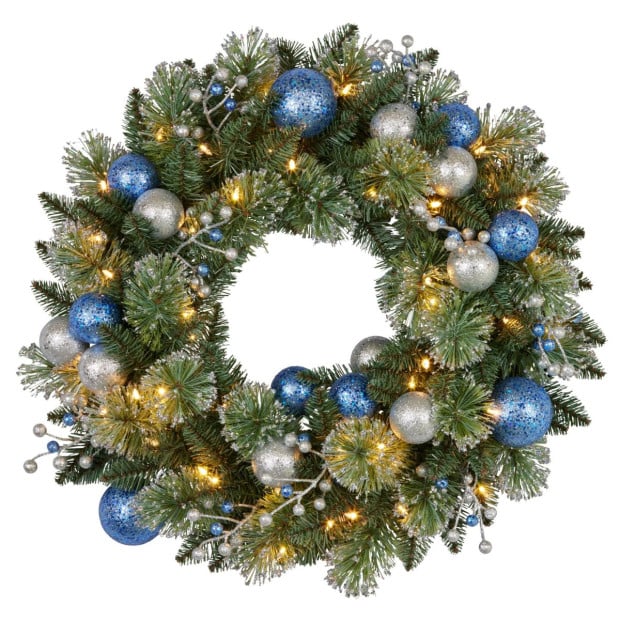Blue Collection Multicolour Pre-Lit Christmas Wreath - 61cm Image 3