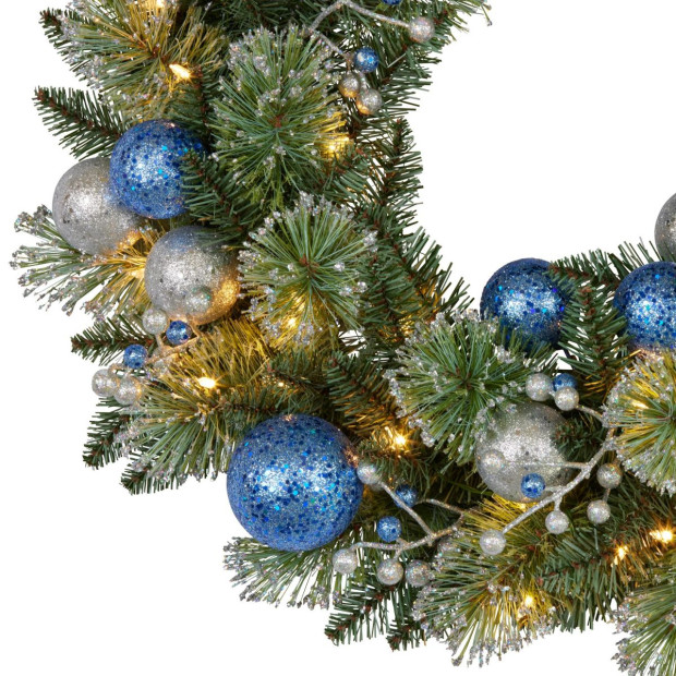 Blue Collection Multicolour Pre-Lit Christmas Wreath - 61cm Image 7