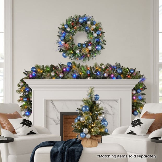 Blue Collection Multicolour Pre-Lit Christmas Wreath - 61cm Image 9