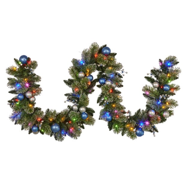 Blue Collection Multicolour Pre-Lit Christmas Garland - 274cm Image 2