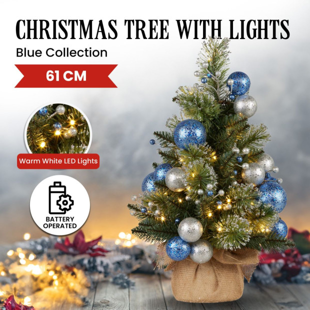 61cm Blue Collection Pre-Lit Tabletop Christmas Tree