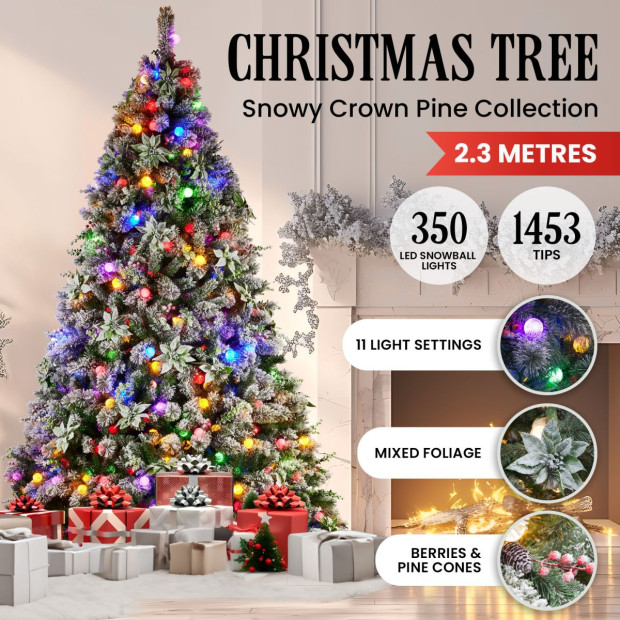Snowy Crown Pine 2.3m Multicolour Pre-Lit Christmas Tree