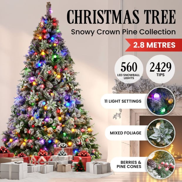 Snowy Crown Pine 2.7m Multicolour Pre-Lit Christmas Tree