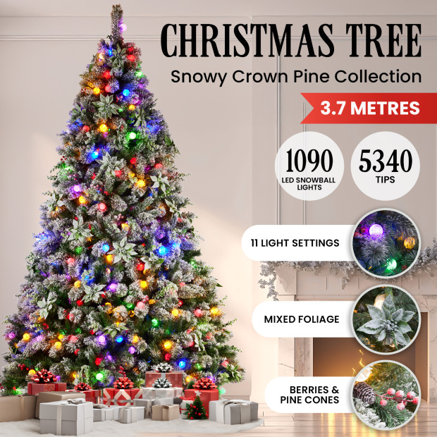 Snowy Crown Pine 3.6m Multicolour Pre-Lit Christmas Tree