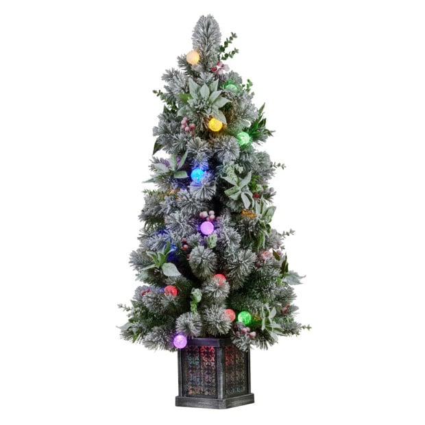 Snowy Crown Pine 1.2m Multicolour Pre-Lit Potted Christmas Tree Image 2
