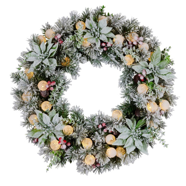 Snowy Crown Pine Pre-Lit Multicolour Christmas Wreath - 61cm Image 3