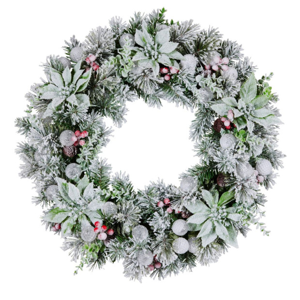 Snowy Crown Pine Pre-Lit Multicolour Christmas Wreath - 61cm Image 4