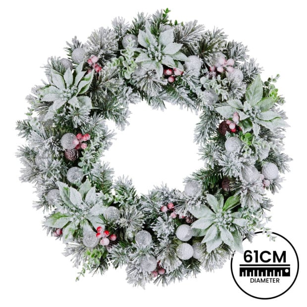 Snowy Crown Pine Pre-Lit Multicolour Christmas Wreath - 61cm Image 5