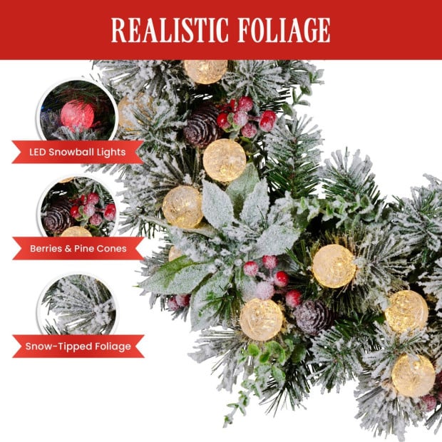 Snowy Crown Pine Pre-Lit Multicolour Christmas Wreath - 61cm Image 8