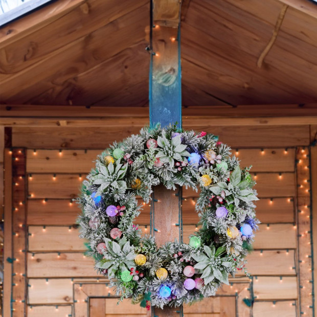 Snowy Crown Pine Pre-Lit Multicolour Christmas Wreath - 61cm Image 9