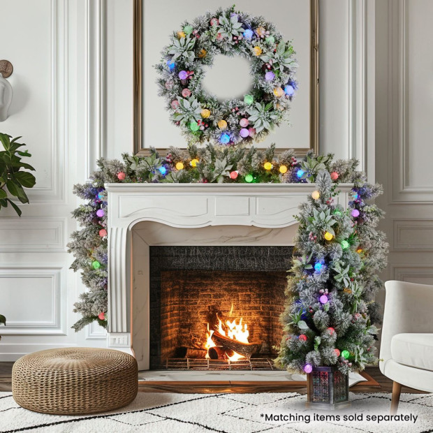 Snowy Crown Pine Pre-Lit Multicolour Christmas Wreath - 61cm Image 10