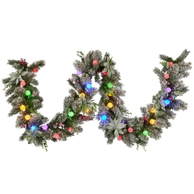 Snowy Crown Pine Pre-Lit Multicolour Christmas Garland - 274cm Image 2