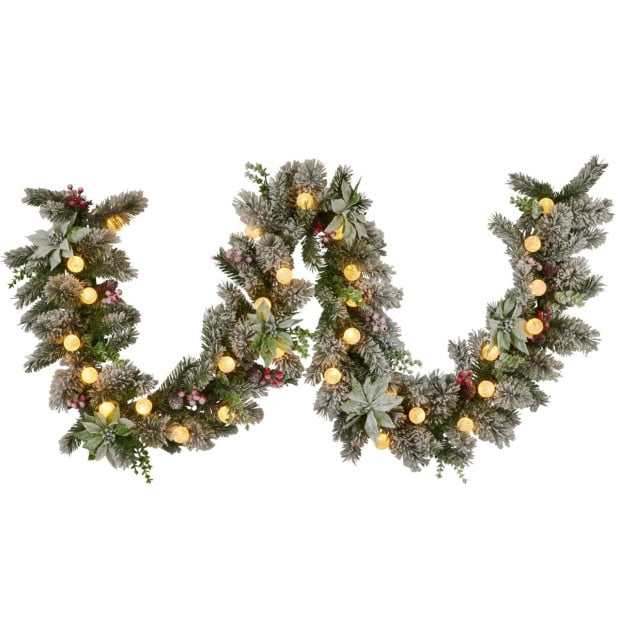Snowy Crown Pine Pre-Lit Multicolour Christmas Garland - 274cm Image 3