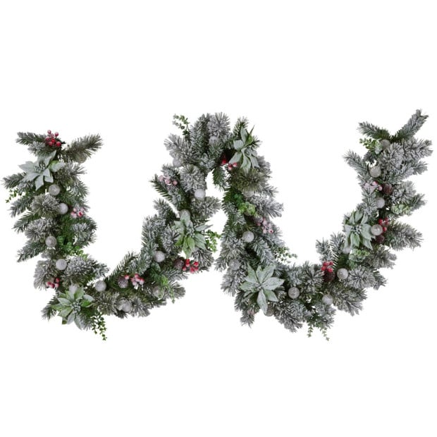Snowy Crown Pine Pre-Lit Multicolour Christmas Garland - 274cm Image 4
