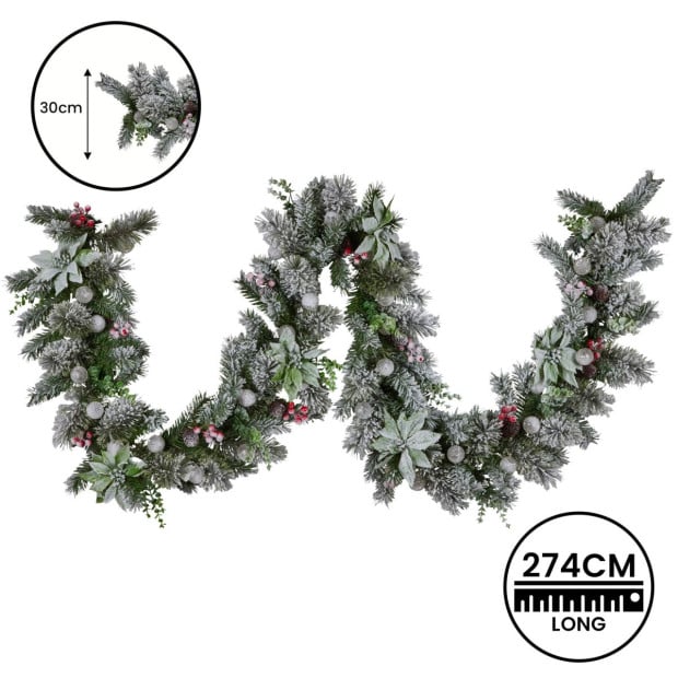 Snowy Crown Pine Pre-Lit Multicolour Christmas Garland - 274cm Image 5