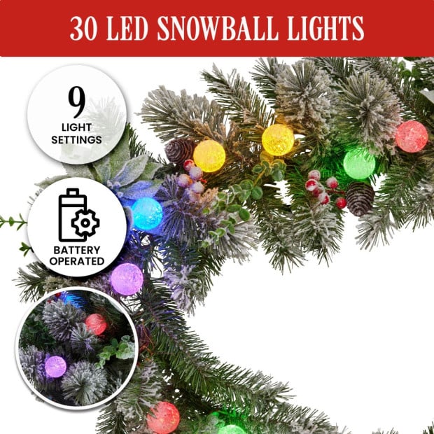 Snowy Crown Pine Pre-Lit Multicolour Christmas Garland - 274cm Image 8