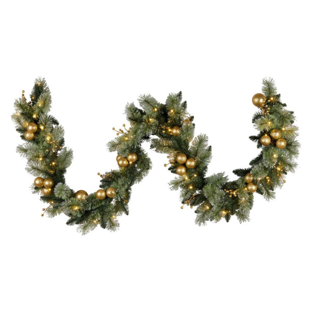 Christabelle 274cm Pre-Lit Christmas Garland Gold Baubles Battery-Operated Warm White LED Lights Image 2