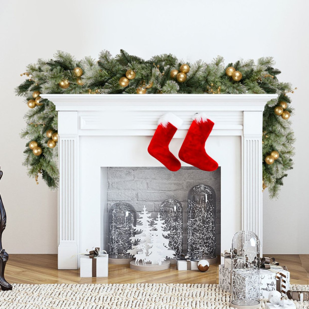 Christabelle 274cm Pre-Lit Christmas Garland Gold Baubles Battery-Operated Warm White LED Lights Image 6