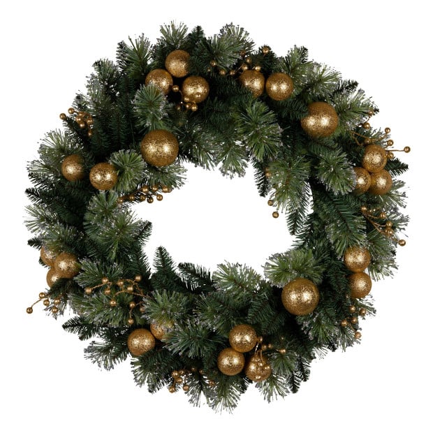 Christabelle 61cm Christmas Wreath Battery-Operated Warm White Lights Gold Baubles Xmas Decor Image 4