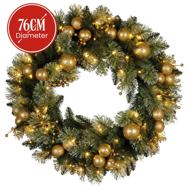 Christabelle 76cm Christmas Wreath Battery-Operated Warm White Lights Xmas Decor Image 3
