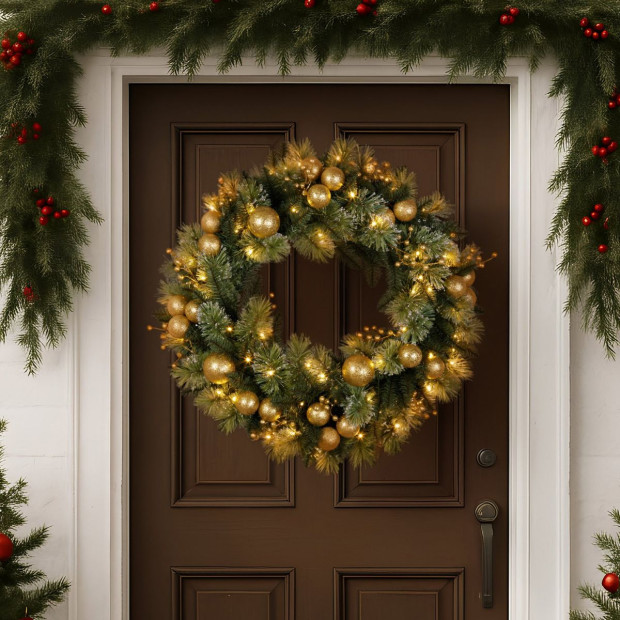Christabelle 76cm Christmas Wreath Battery-Operated Warm White Lights Xmas Decor Image 6