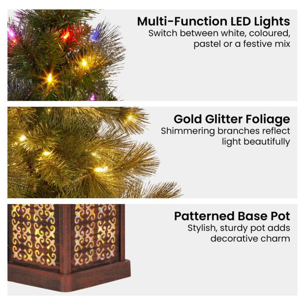 Christabelle 4ft Glittery Gold Pine Christmas Tree LED Lights Xmas Decor Image 6