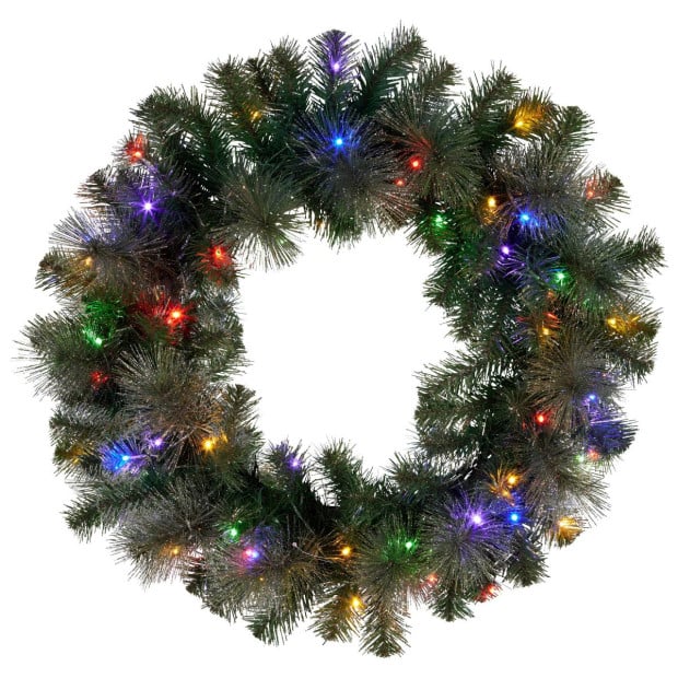 Christabelle 61cm Christmas Wreath LED Lights Glittery Gold Pine Front Door Decoration Ornament Image 2