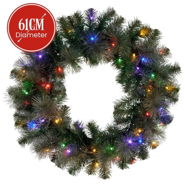 Christabelle 61cm Christmas Wreath LED Lights Glittery Gold Pine Front Door Decoration Ornament Image 3