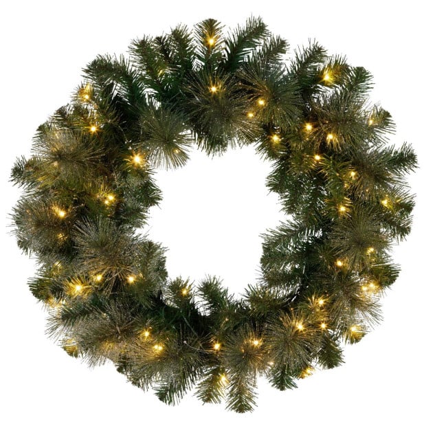 Christabelle 61cm Christmas Wreath LED Lights Glittery Gold Pine Front Door Decoration Ornament Image 4