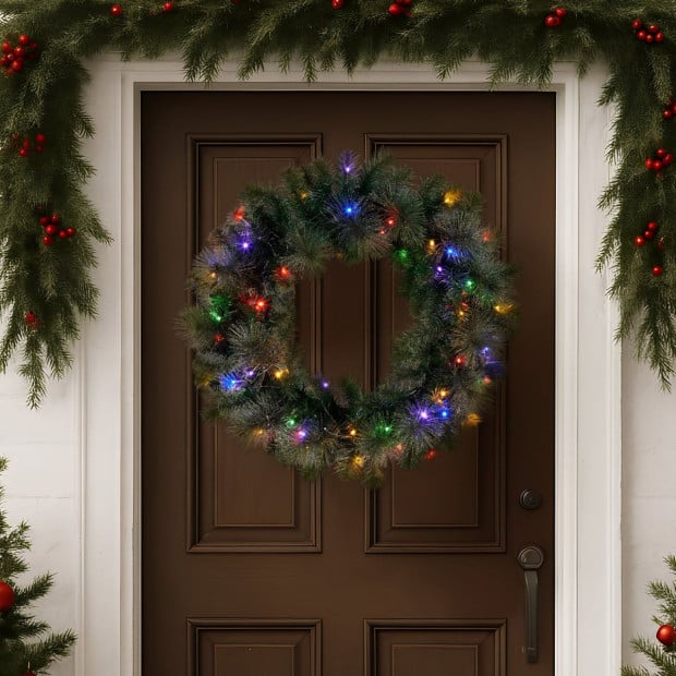 Christabelle 61cm Christmas Wreath LED Lights Glittery Gold Pine Front Door Decoration Ornament Image 7