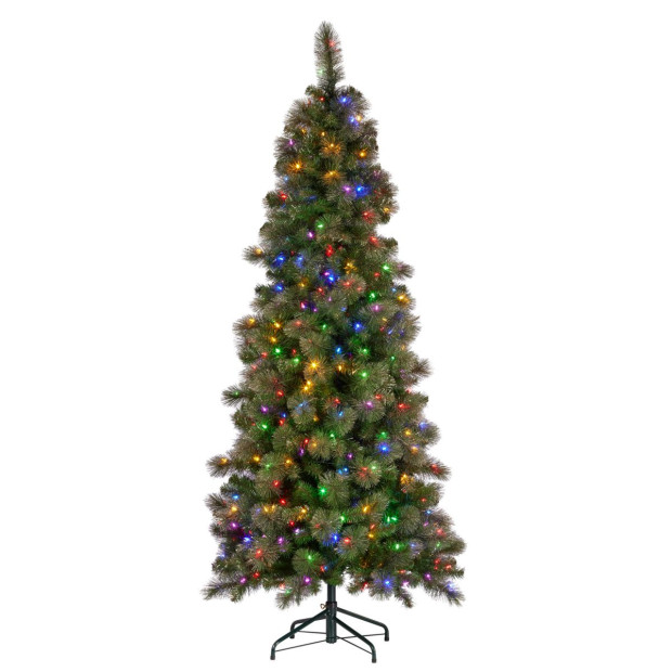 Christabelle 7.5ft Christmas Tree Slim Glittery Gold Pine LED Lights Xmas Decor  Image 2