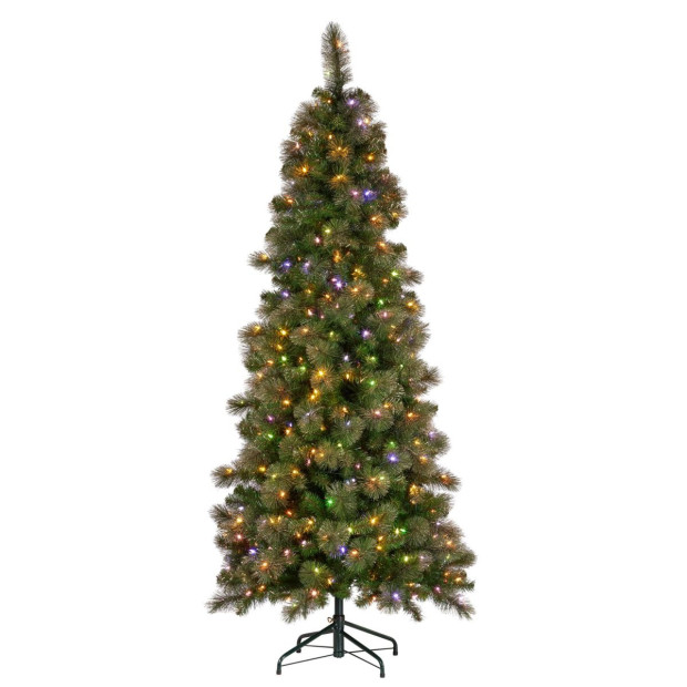 Christabelle 7.5ft Christmas Tree Slim Glittery Gold Pine LED Lights Xmas Decor  Image 5