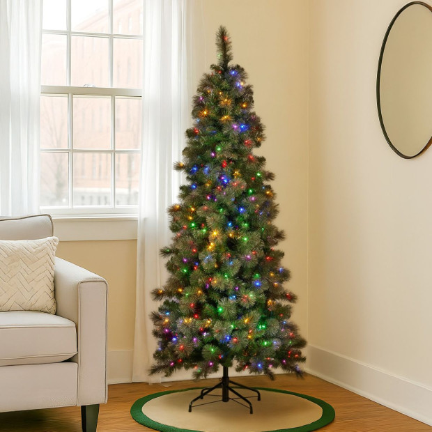 Christabelle 7.5ft Christmas Tree Slim Glittery Gold Pine LED Lights Xmas Decor  Image 7