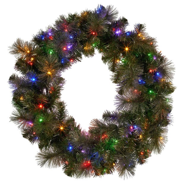 Christabelle 76cm Battery-Operated Split Christmas Wreath Glittery Gold Pine Image 4