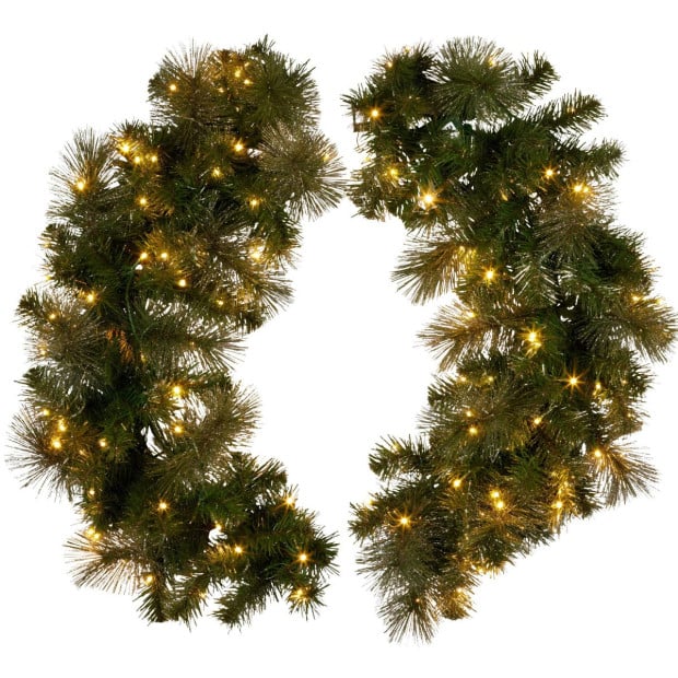 Christabelle 76cm Battery-Operated Split Christmas Wreath Glittery Gold Pine Image 5