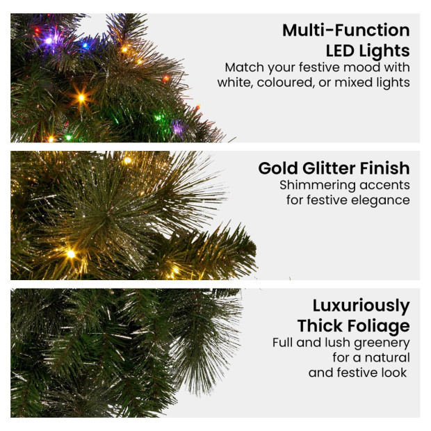 Christabelle 76cm Battery-Operated Split Christmas Wreath Glittery Gold Pine Image 6