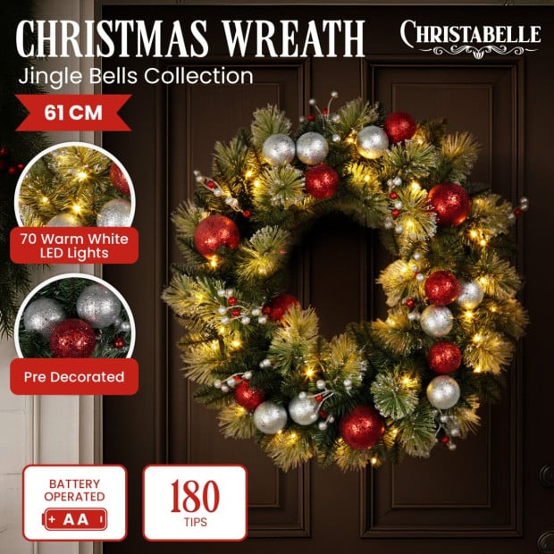 Christabelle 61cm Battery-Operated Christmas Wreath Jingle Bells Collection