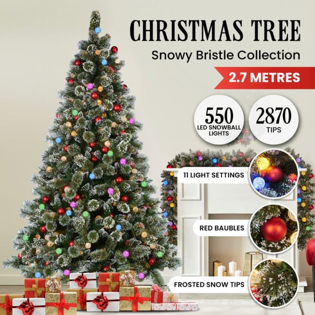 Snowy Bristle 2.7m Multicolour Pre-Lit Christmas Tree