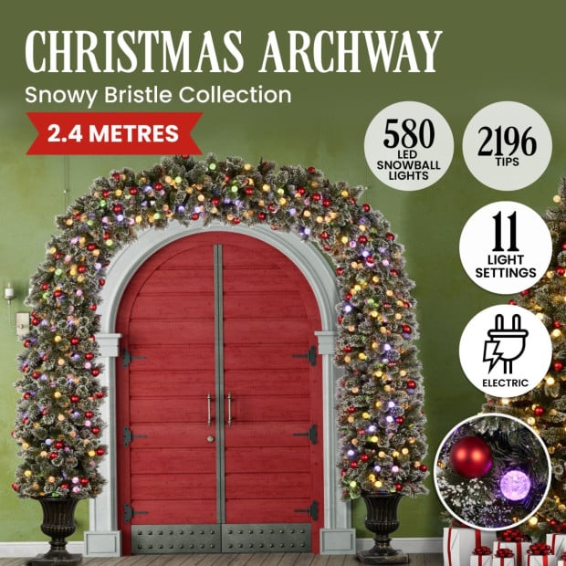 Snowy Bristle Pre-Lit Multicolour Christmas Archway - 2.4m