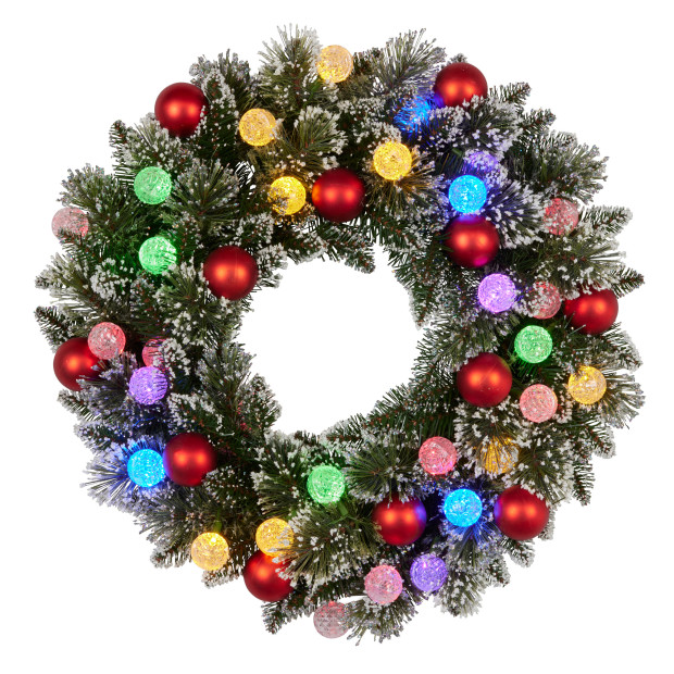 Snowy Bristle Pre-Lit Multicolour Christmas Wreath - 61cm Image 4