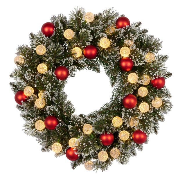 Snowy Bristle Pre-Lit Multicolour Christmas Wreath - 61cm Image 2