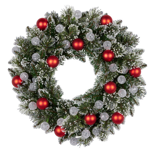 Snowy Bristle Pre-Lit Multicolour Christmas Wreath - 61cm Image 3