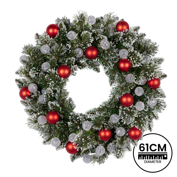 Snowy Bristle Pre-Lit Multicolour Christmas Wreath - 61cm Image 5
