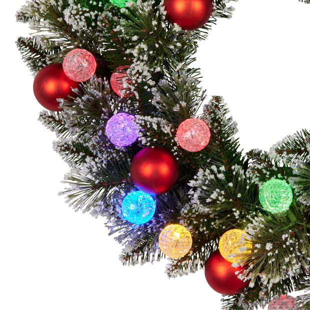 Snowy Bristle Pre-Lit Multicolour Christmas Wreath - 61cm Image 6