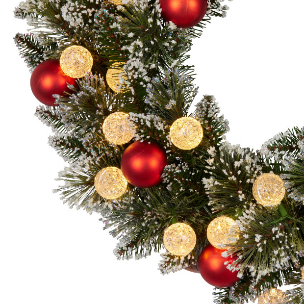 Snowy Bristle Pre-Lit Multicolour Christmas Wreath - 61cm Image 9