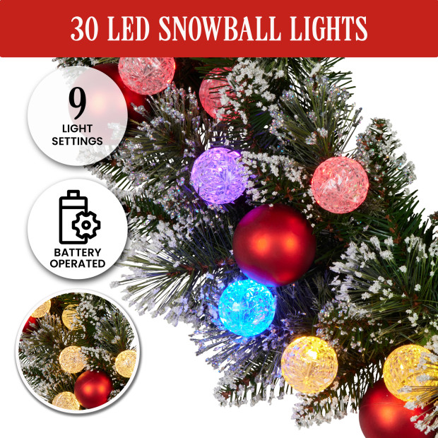 Snowy Bristle Pre-Lit Multicolour Christmas Wreath - 61cm Image 7