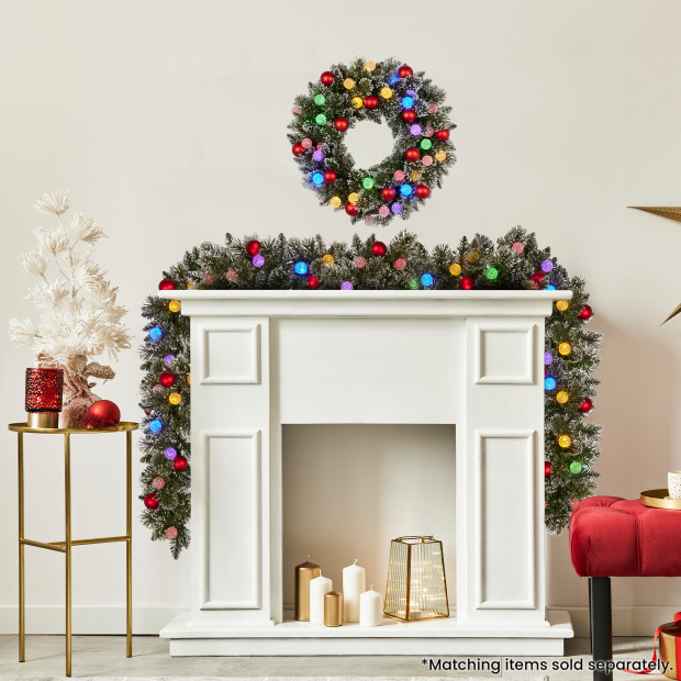 Snowy Bristle Pre-Lit Multicolour Christmas Wreath - 61cm Image 10